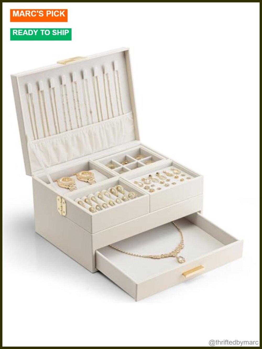 3 Layer Jewelry Box Faux Leather Retractable Tray Organizer Storage